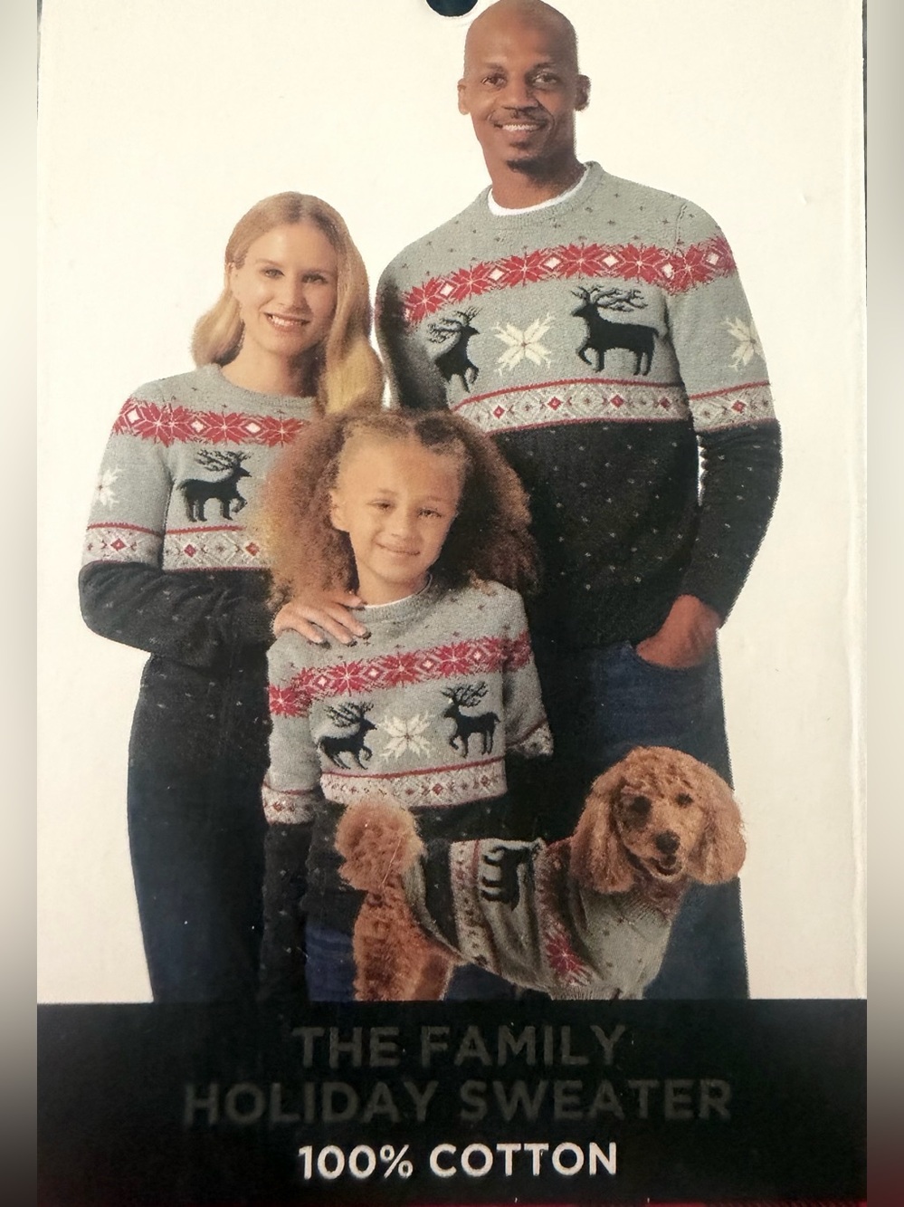 Chaps Family Holiday Sweaters & Dog Sweater - Gray, Black & Red